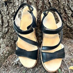 Remonte Black Leather Women’s Sandals With Adjustable Straps Size 42/US 10